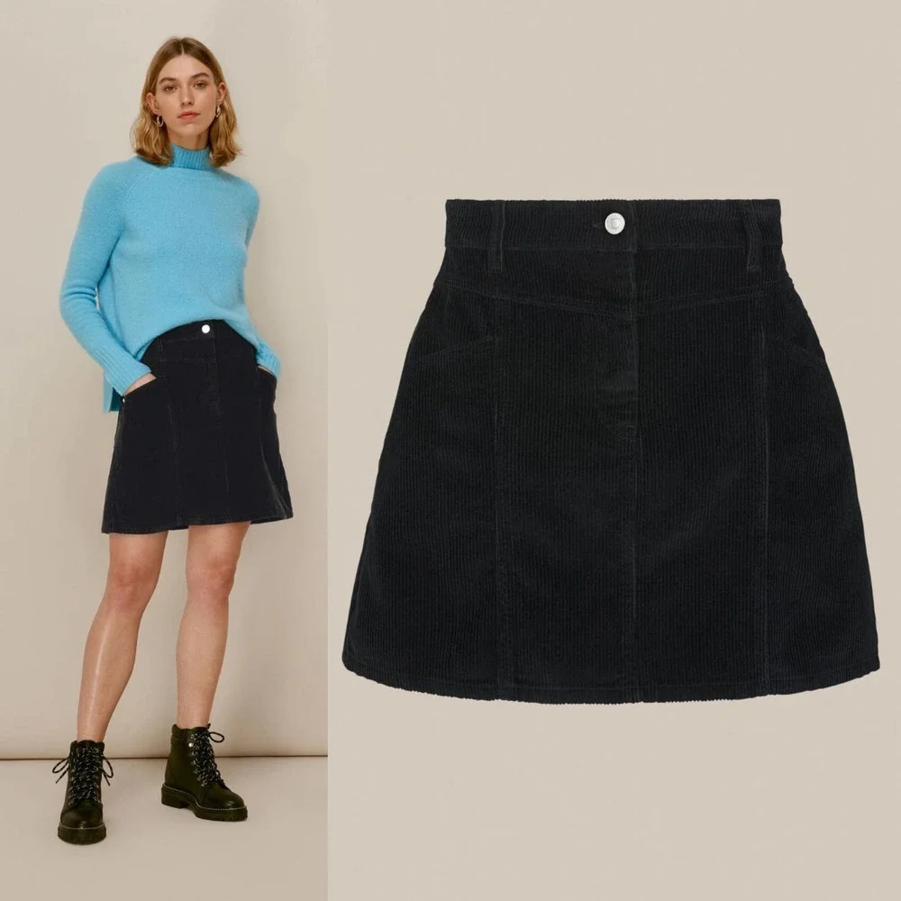 Whistles Cord A-Line Skirt in Black Corduroy Size‎ US 8